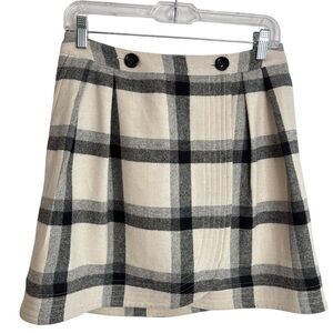 Lands End Womens Size 4 Buffalo Plaid Wrap Skirt Wool Blend Black Cream Mini